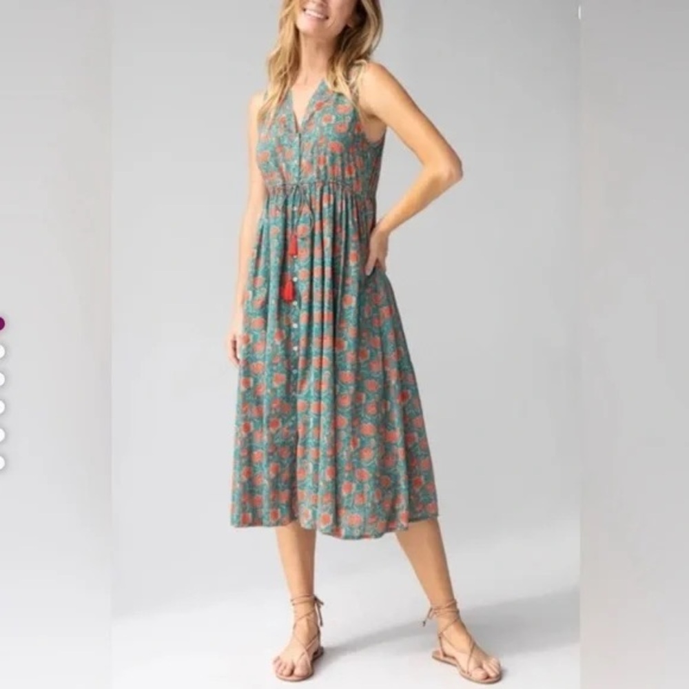 NATURAL LIFE Green and Pink Floral Midi Dress